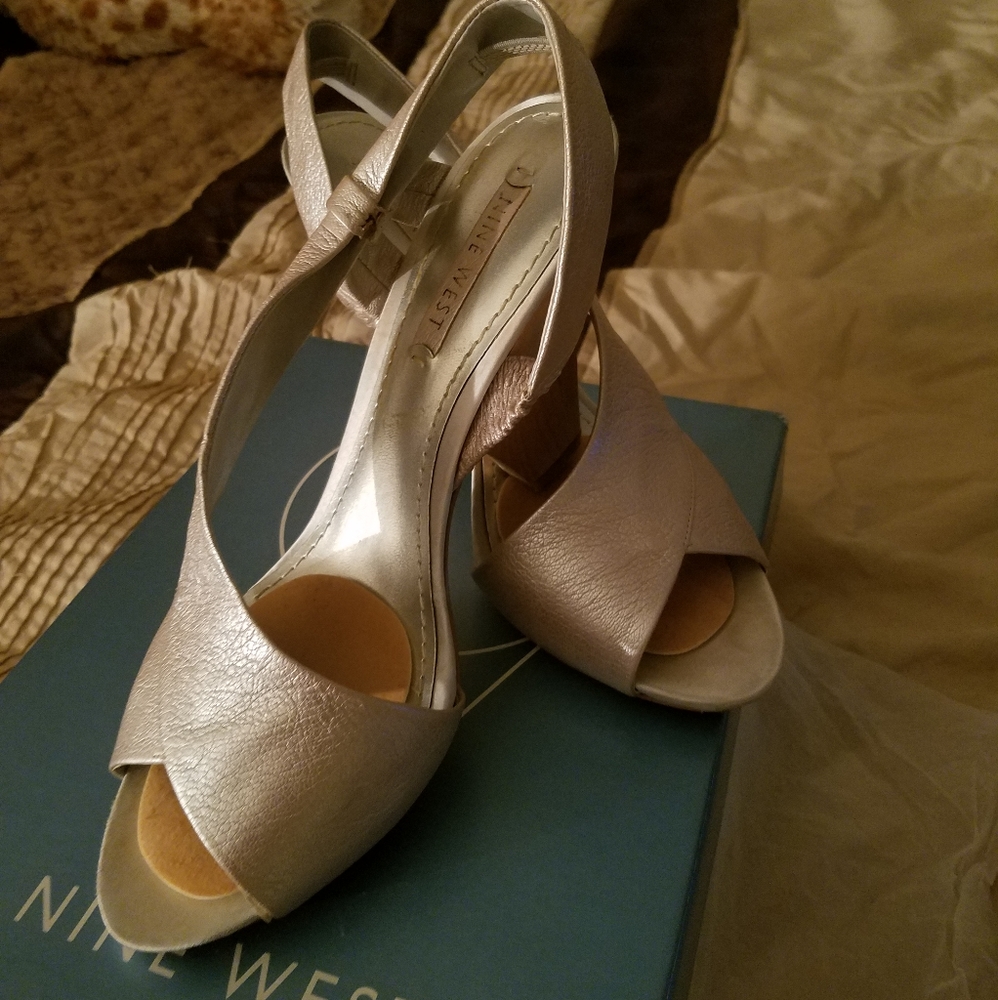 Silver  open toe sling backs